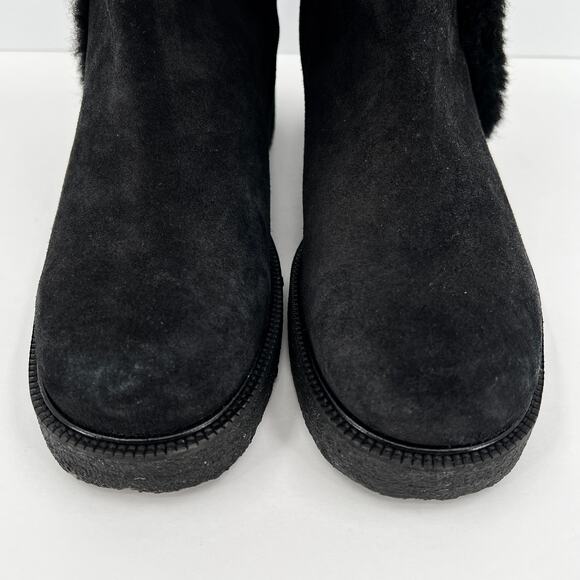 STAUD Shearling Boots Womens Black 9 Suede Flat Pull on Winter Short Round Toe - Picture 2 of 7